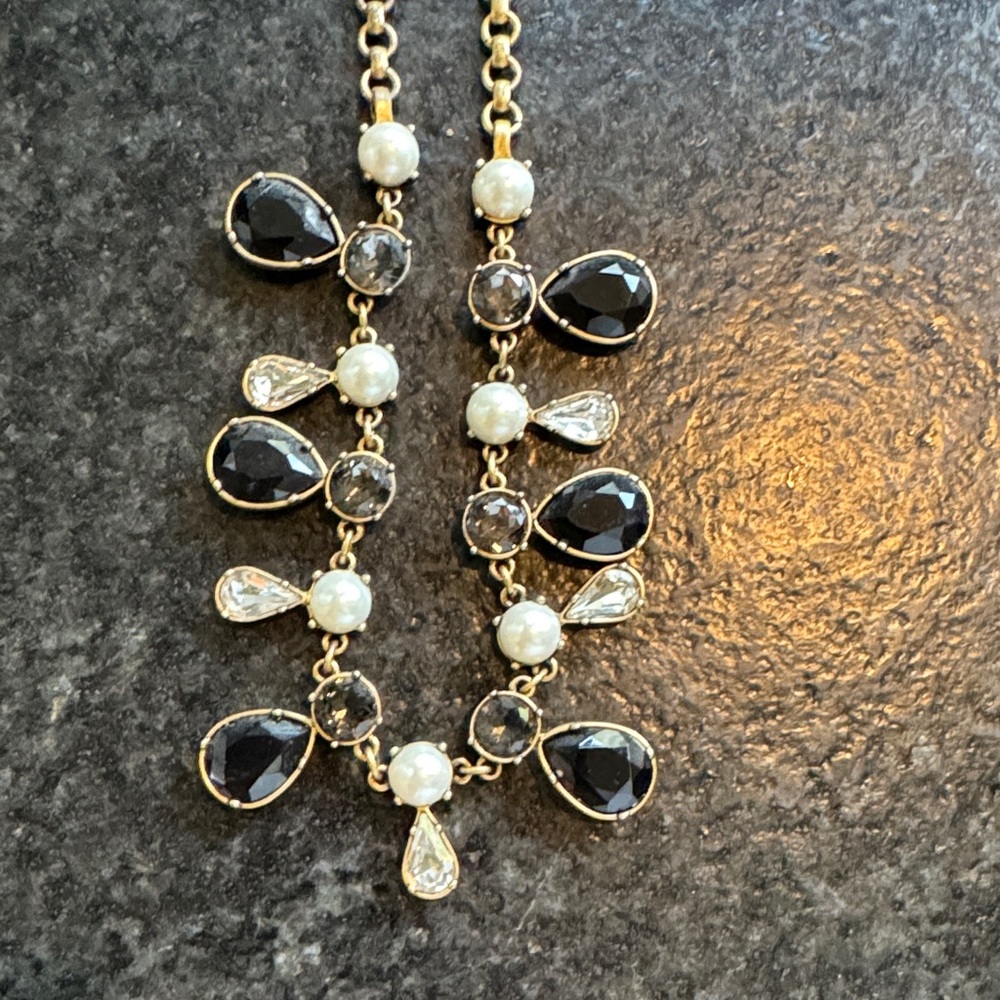 J. Crew Black, White and Clear Teardrop Statement Necklace